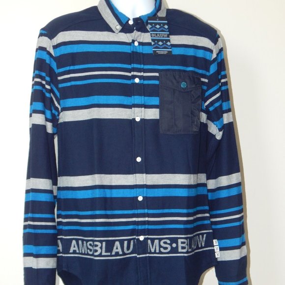 Scotch & Soda Amsterdams Blauw Button Front Wool Blend Flannel Shirt NWT - Picture 3 of 8